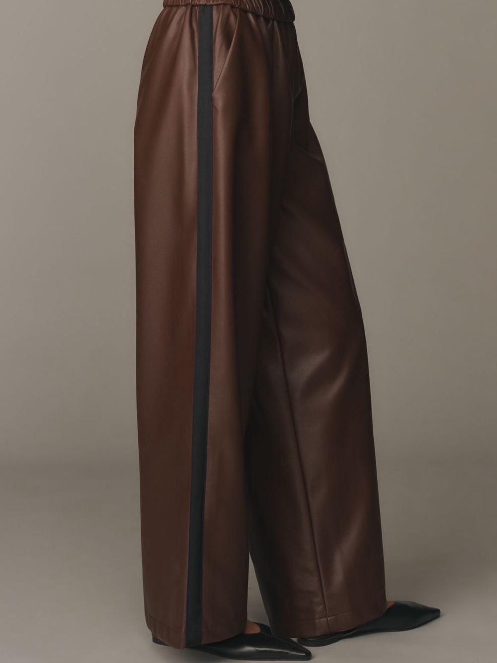 Maeve Wide Leg Faux Leather Pants in Chocolate Brown - Picture 4 of 10